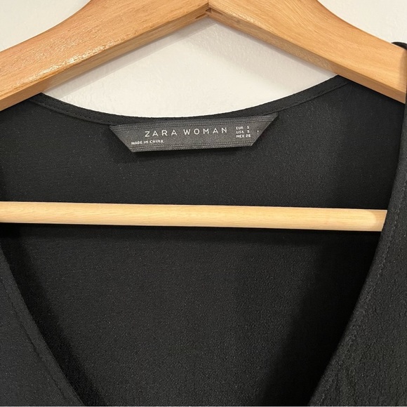 Zara Black Pleated Mini Dress/Blouse - Size Small - Picture 8 of 11